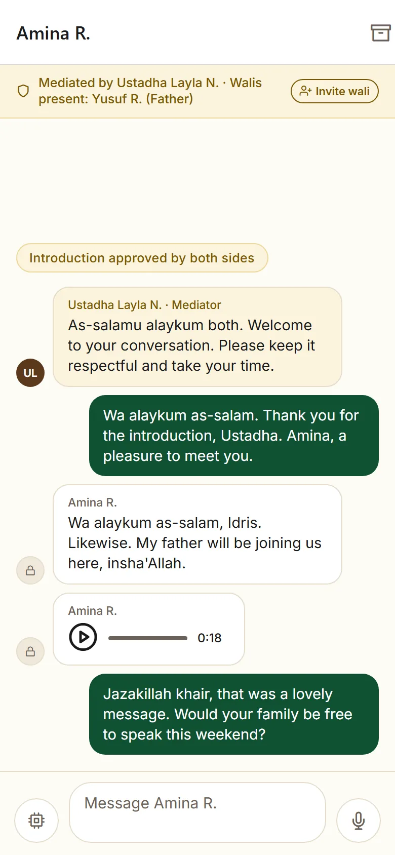 A protected conversation with a voice message in the HamKuf app